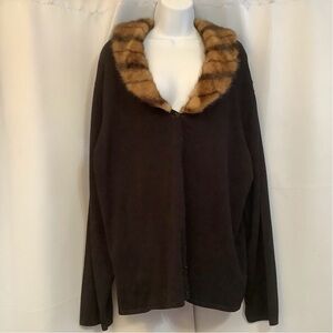 Laura Martin Cardigan Women’s Size 2X  Knit Faux Fur Collar